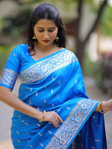 Image of SGF11 Women's Kanjivaram Pure Soft Silk Saree For Women Pure Golden Zari With Blouse Piece