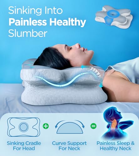 Image of Osteo Enjoy Pain Relief Sleeping Cervical Neck Pillow, Ergonomic Contour Zoned Fits Side Sleeper, Non-Temperature Affected Memory Foam Pillows, Q-max Cooling Pillow Support Back Stomach Sleepers