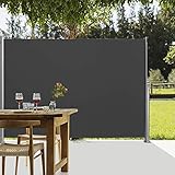 uyoyous 118.11' x70.87” Grey Aluminum Patio Retractable Side Screen Awning Patio Garden Privacy Divider Folding Side Awning Waterproof Sun Shade Wind Screen Privacy Divider