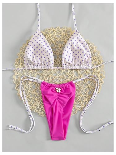 WDIRARA Women's Polka Dots Halter Bikini Set Triangle String Swimsuit High Cut 2 Piece Bathing Suit2