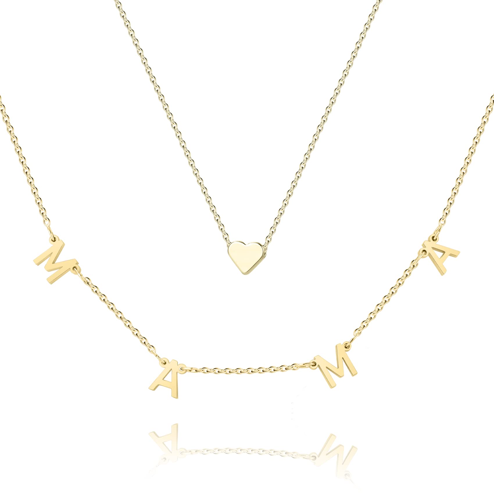 BUREIMama Necklace Dainty Necklace Adjustable MaMa Necklaces for Women,14K Plated Tiny Heart Necklace,Mother's Necklace for Mother's Day Mother's Birthday