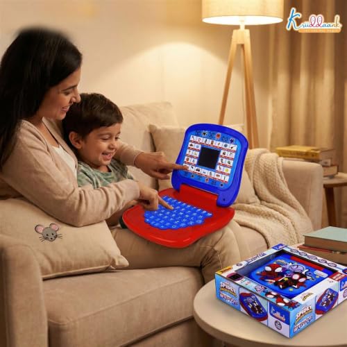 Image of Spiderman Educational Learning Laptop Toy for Kids with LED Display & Music, Preschool Computer for Boys & Girls 3+ Years, ABC Alphabet & Number Learning, Birthday Gift - Blue & Red