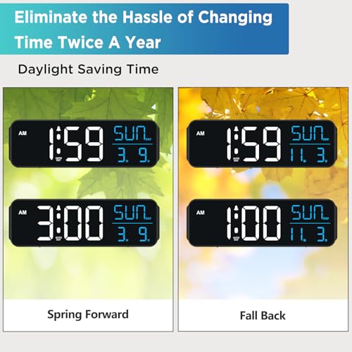 Image of Peakeep Large Display Digital Alarm Clock for Bedrooms, Date Day of Week Calendar Desk Table Clocks for Living Room Office, Dimmable Plug in Electric Clock, 5 Volumes, Loud, Auto DST