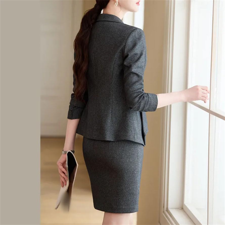 Women Slim 2 Piece Sets Office Skirt Suits Long Sleeve Slim Blazers Vintage Mini Skirt3