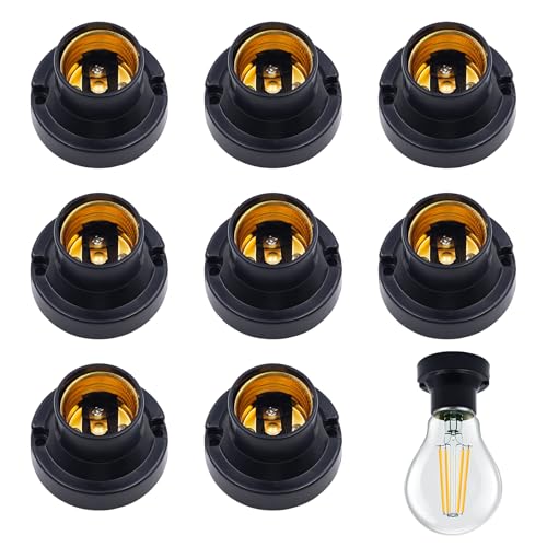 8 Stück E27 Fassung zum Anschrauben Flach Lampenfassung Lampenfassungen Universal Glühbirnen Fassung E27 Lampensockel für LED-Lampen Einbauleuchte(Schwarz(B))