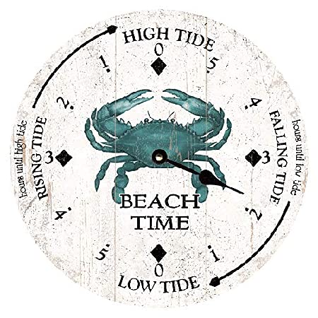 Godblessign Beach Time Tide Clock Blue Crab Pattern Personalized Beach Clock Round Wood Tidal Clock Vintage Decor For Home Office Housewarming Gifts 10 Inch,White(20211011Crab) #TOP16