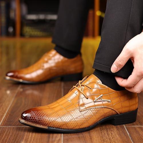 Mens Leather Crocodile Print Oxford Shoes Chunky Heels Rubber Sole Lace Up Cap Toe Dress Shoes Business Formal Prom Derby Shoes Casual Walking Shoes4