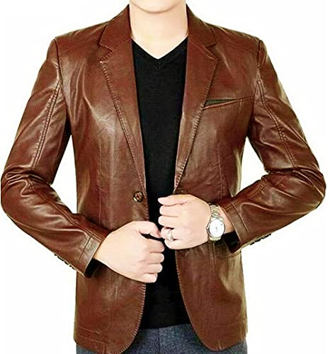 LP-FACON Blazer Homme Cuir Véritable Lambskin Sport Manteaux - Veste en Cuir Homme, marron antique, M