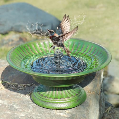 Solar Fountain Bird Bath,Cast Iron Pedestal Bird Bath with Solar