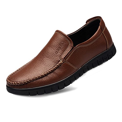 Classic Men's Shoes Genuine Leather Slip-on Flat Soft Sole Loafer (Perforation Optional)(Brown,10 M US)