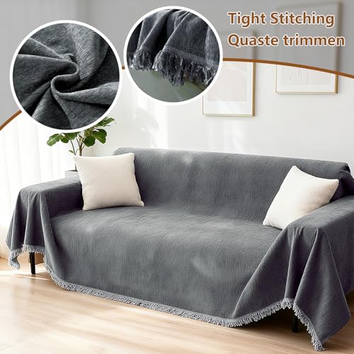 Sofaüberzug Wasserdicht, Sofabezug 1/2/3/4-Sitzer, Kratzfest Hund Katze Couchüberzug, Sofabezug für U-Form L-Form Sektionssofa, Haustierfreundlich & Beidseitig Verwendbar, 180 * 300 cm, Dunkelgrau