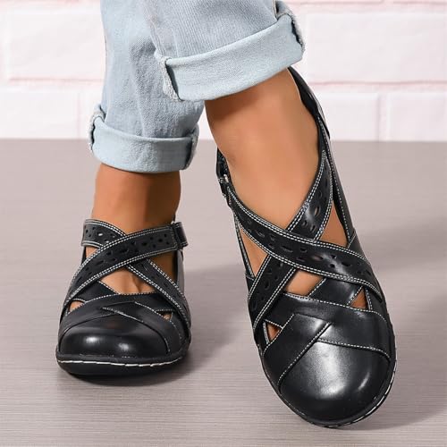 Image of Womens Loafers Comfortable Dressy- 1.37 inch Heel Lightweight Adjustable T-Trap Flat Shoes Work Office for Ladies, US Size 6-11