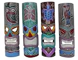 WorldBazzar 20' SET OF 4 HANDMADE TIKI MASK OWL BUTTERFLY PARROT TURTLE PASTEL COLORS HAWAIIAN POLYNESIAN WALL ART TRIBAL BAR TROPICAL