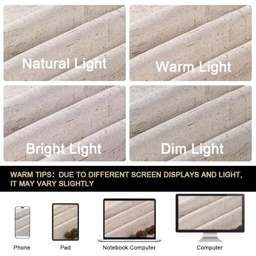 Image of PrinceDeco Linen 100% Blackout Curtains for Bedroom /Living Room Natural Colored Drapes Extra Long Curtains 90 Inch Long for Thermal Insulated Window Curtain Panels Linen Look Fabric with White Liner