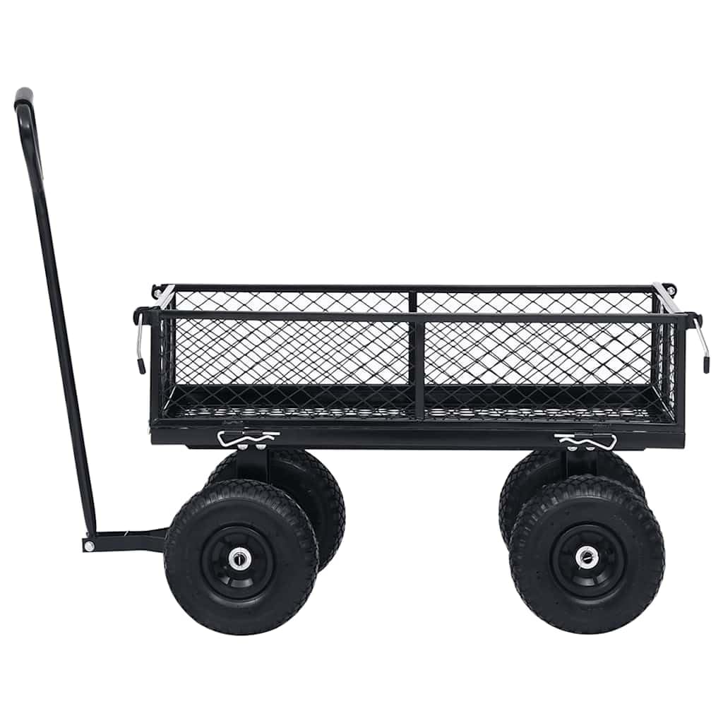 Gartenwagen Schwarz 250 kg Traglast, Bollerwagen mit klappbaren Seitenwänden, robuster Transportwagen für Garten, Gartenkarre aus Stahl für Holz und Blumen
