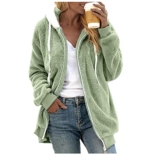 Fabiurt Winter Coats For Women,Women's Long Sleeve Casual Pocket Top Sweatshirts For Women Crewneck Graphic Rain Coats For Women Lightweight Green #TOP20