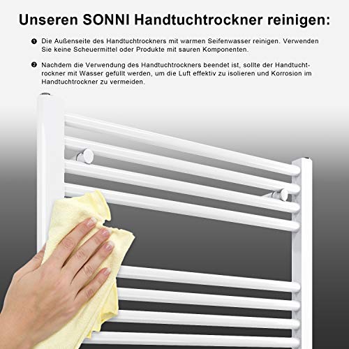 SONNI Handtuchtrockner Heizkörper Bad Mittelanschluss Handtuchwärmer Badheizkörper Weiß Gerade 40 * 180cm