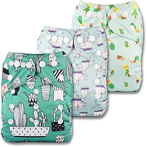 Littles & Bloomz, Reusable Pocket Cloth Nappy, Fastener: Popper, Set of 3, Patterns 316, Without Insert Cover