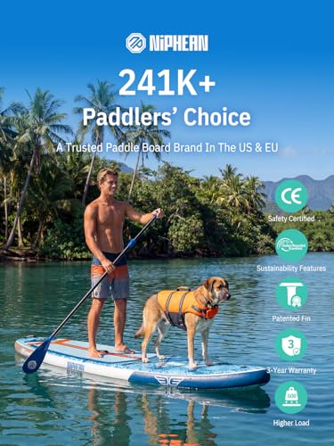 Image of Niphean (Extra Large) Inflatable Paddle Board, SUP for 2+1 People /Family 500lbs Capacity Stand Up Paddle Board with SUP Accessories, StabilTrac Fin Non-Slip Paddleboard for Adults