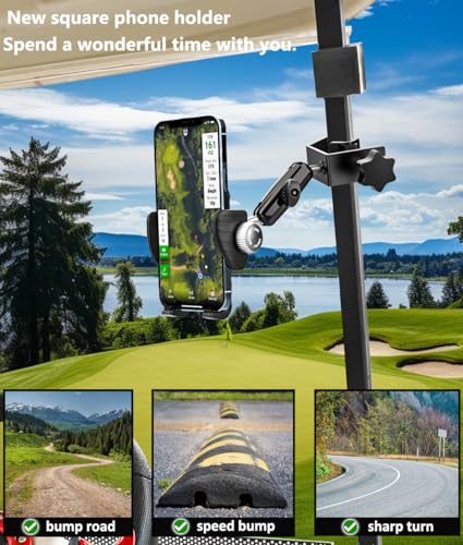 Yooz Golf Cart Phone Holder [Multi-Angle Adjustable] Yamaha Club Car Square Tube Frame Phone Mount Golf Cart Accessories For Iphone 15 Pro Max 14 13, Galaxy, Google Pixel thumb #1