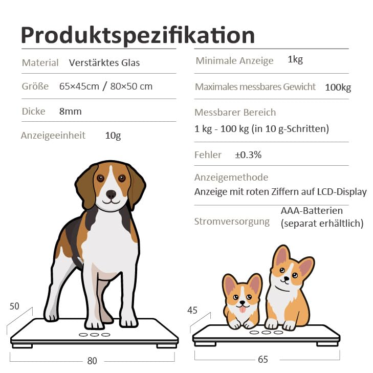 Kurflo Tierwaage für große Hunde, Digitale für Hunde & Katzen, Tierwaage mit großer Plattform bis 100 kg, für Welpen, erwachsene Tiere & Veterinärgebrauch, in Schwarz (80x50 cm)