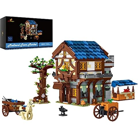JMBricklayer Medieval Town Market Building Block Kit, MOC Creative Street View House Model Kit, DIY Adult Displayable Castle Model Building Set, Model Toy Gifts for Teens Adults Collector(1724 Pieces) Cover