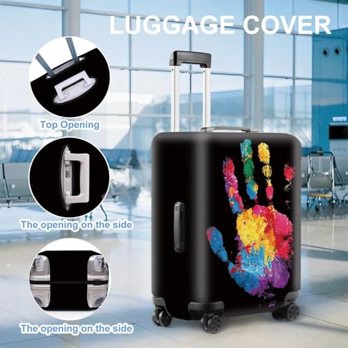 Image of Colorful Handprint Luggage Cover - Stretchable Suitcase Protector- Bold Travel Cover with Multicolor Print - Durable & Easy to Spo,XL