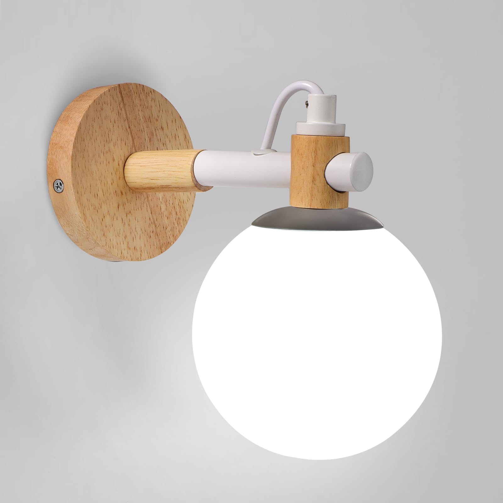 URHRHU Aplique Pared Interior Madera, Lámpara de Pared Moderna E27 Iluminación Aplique de Pared Bola para Dormitorio Sala de Estar Baño Pasillo Escaleras Balcón (Bombilla Incluida)