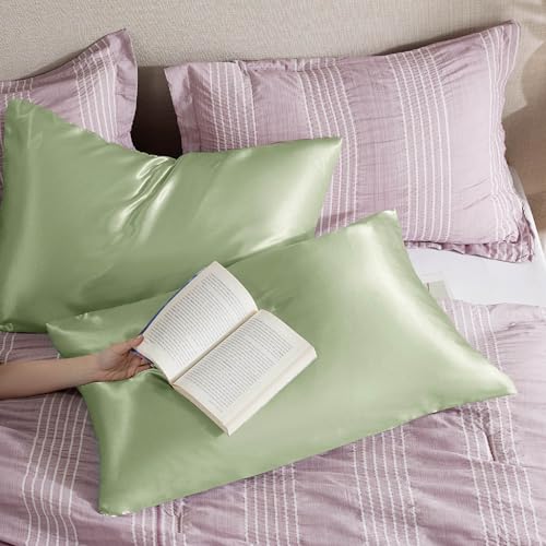 Image of Bedsure Satin Pillowcase with Zipper, Pillow Cases Queen Size Set of 2