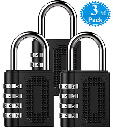 Combination Lock BeskooHome Security Padlock - [3-Pack] 4-Digit Weatherproof Combination Lock Resettable Combination Padlock Outdoor for Gym, School, Hasp, Outdoor Shed, Storage, Cabinet, Toolbox