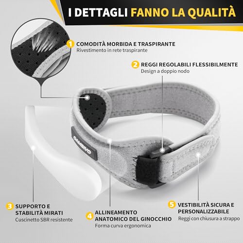Cambivo Tutore Ginocchio Rotulea Regolabile 2 Pezzi, Cinturino Sottorotuleo Con Cuscinetto In Gel Rotuleo, Ginocchiera Rotulea Per Corsa, Sport, Palestra, Osgood Schlatter, Tendinite - 3