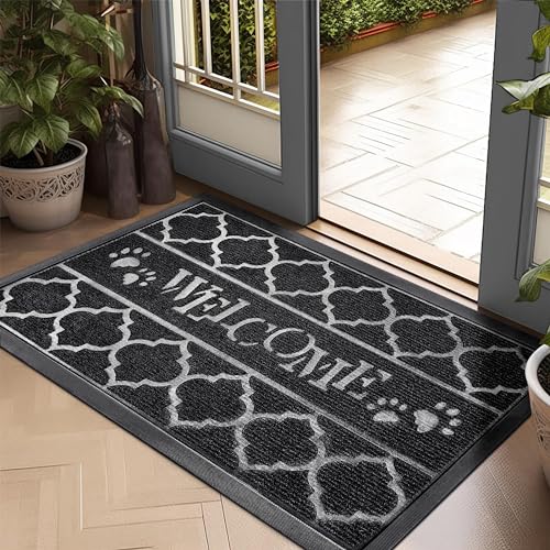 Felpudo resistente WLHHBO negro de 35 x 24 pulgadas impermeable 6