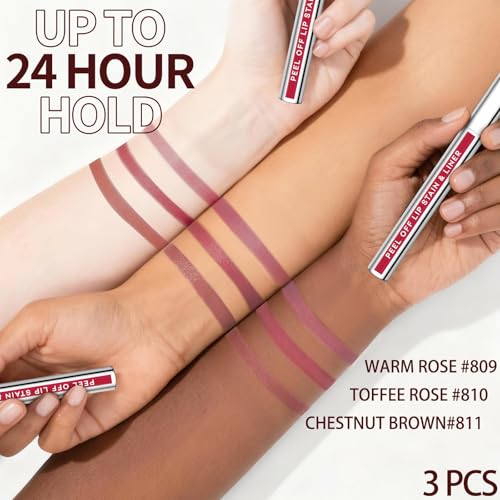 Image of 3Pcs Lip Stain Peel Off Set with Tweezer, Peel Off lip Liner Stain Long Lasting Waterproof, Matte Lip Tattoo Tint Transfer Proof, Highly Pigmented Color Lip Makeup(#809+810+811)
