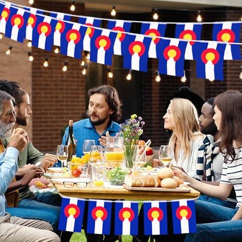 Image of 32.8 ft Colorado Flag Banner, 30 Pcs Mini State String Flags, Red Blue White Gold Bunting for Colorado Day, Parades, Outdoor Events, Home, Garden, and Festival Decorations
