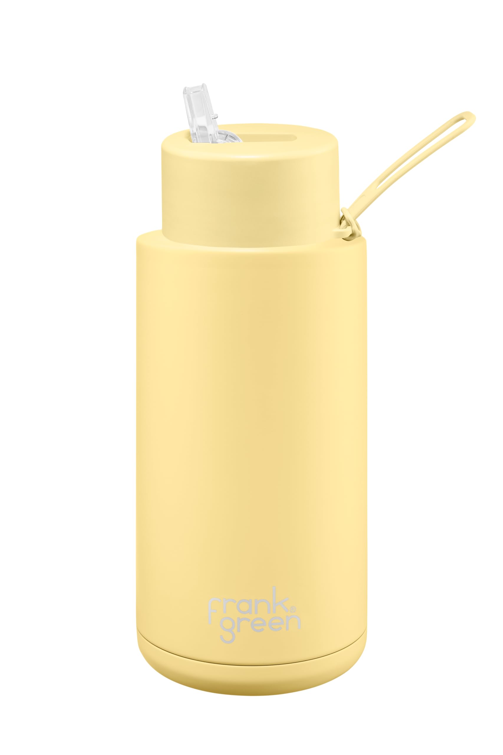 frank greenInsulated Water Bottle for Cold Or Hot Drinks - 1 Litre/34oz Metal Water Bottle with Straw Lid, Ceramic Insulated, Stainless Steel, Triple Wall Vacuum - Buttermilk Yellow by frank green