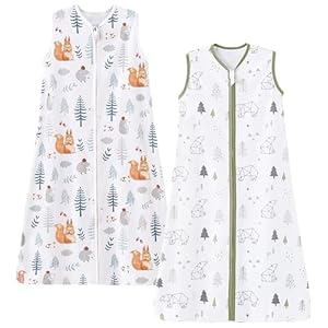 Chilsuessy Slaapzak voor baby’s en kleine kinderen, trappelzak, zonder mouwen, voor de zomer en lente, 100% katoen, eekhoorntje + bosbeer, maat 130/babylengte: 130-150 cm