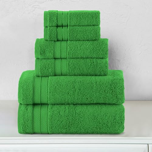 Image of Elegant Comfort Luxury 6-Piece Towel Set, Premium Soft 100% Turkish Cotton, Three Line Popcorn Design 2 Bath Towels, 2 Hand Towels and 2 Washcloths Towel Set- Quick-Drying and Absorbent, Emerald Green