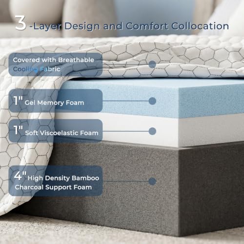 Image of Odorless Foldable Mattress Twin Size 75 inch x 38 inch x 6 inch, 6 Inch Medium Folding Foam Mattress with Storage Bag, Fiberglass Free Trifold Memory Foam Mattress for RV, Guest Bed