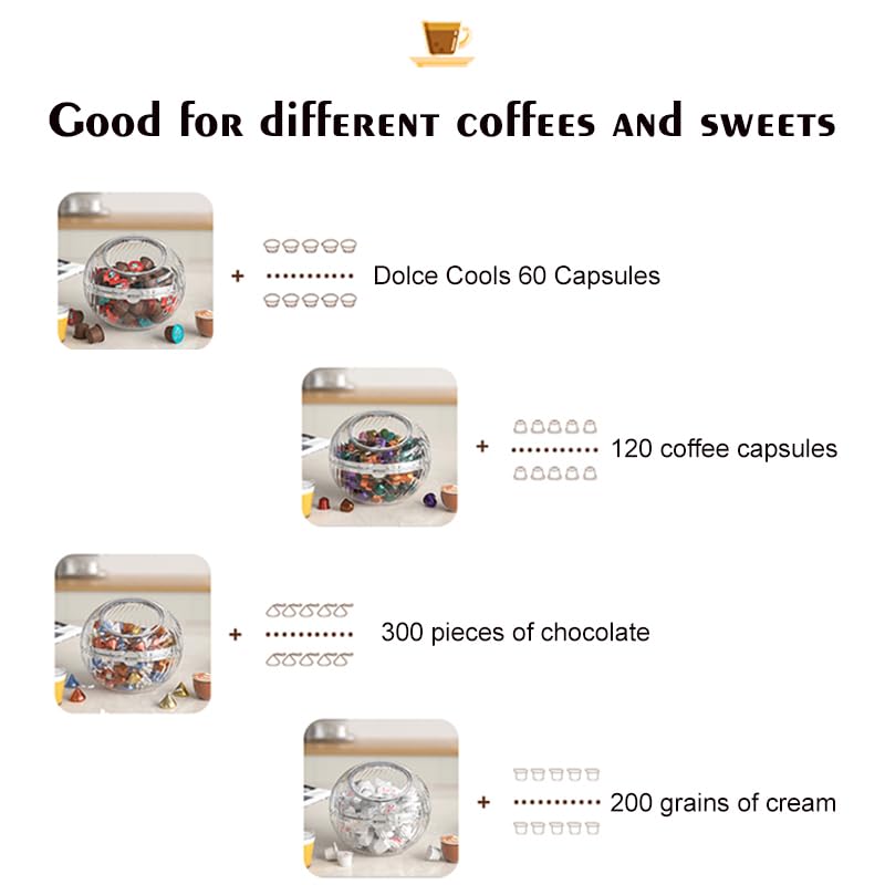 Hoidokly Cestello Portaoggetti per Caffè, Grande Capacità Trasparente Sferica Contenitore per Capsule, Compatibile con Varie Capsule, Caramelle, Biscotti e Cioccolatini (Bianco)