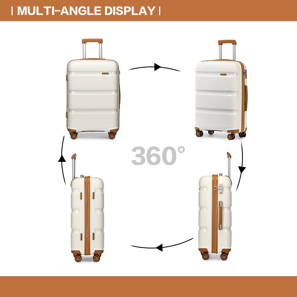 KONO Valigia Trolley Media 65cm Rigida e Leggera in Polipropilene Valige da Viaggio con 4 Ruote e TSA Lucchetto, Bianco crema