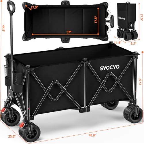 image for SYOCYO Collapsible Wagon Carts 570LBS Weight Capacity Foldable Beach W