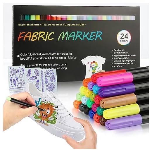 ZEFAN Lápices textiles de 24 colores lavables a máquina, resistentes al agua con 3 plantillas, rotuladores textiles, tinte textil permanente para camisetas, sombreros, vaqueros, bolsas de tela,