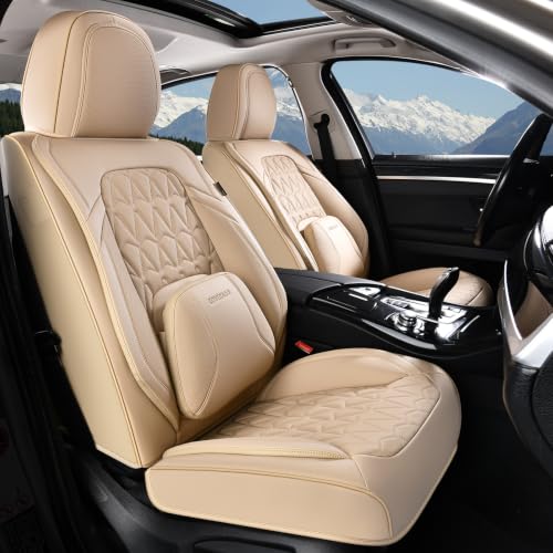 Image of Coverado Seat Covers, Car Front Seat Covers with Backrest, Nappa Leather Car Seat Protectors,Waterproof &Breathable,Anti-Slip Automotive Seat Cushion, Universal Fit for Most Vehicles