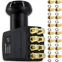 Premium X Octo LNB - 8Fach - für 8 Teilnehmer - 4K Full HD - mit Wetterschutz und LTE Filter + 16X F-Stecker für Satellitenschüssel Digital TV Fernseher SAT Receiver - Schwarz