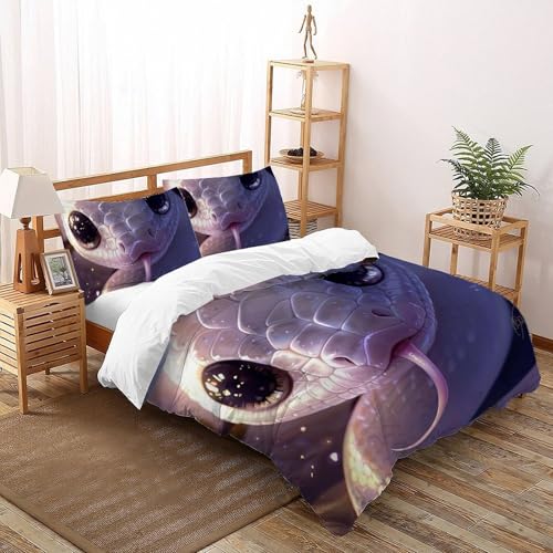 Parure de lit serpent blanc 3D 200x200 100% coton - 2