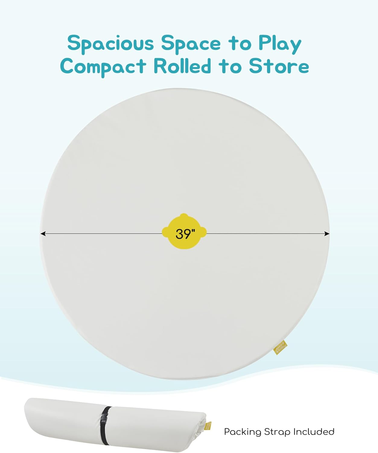 39" Round Baby Mat for Floor, Hypoallergenic Vegan Leather Cover Foam Play Mat for Nursery, Easy to Wipe Clean & Waterproof, Thick Playmat for Infants and Toddlers, 1 Storage Strap Included