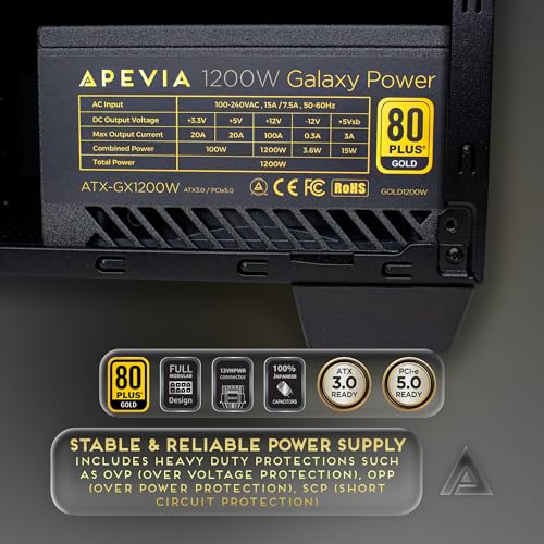 Image of Apevia ATX-GX1200W Galaxy 1200W Fully Modular 80+ Gold Certified, ATX 3.0 & PCIE 5.0 Ready Active PFC ATX Gaming Power Supply, Includes Gen 5 12VHPWR Connector