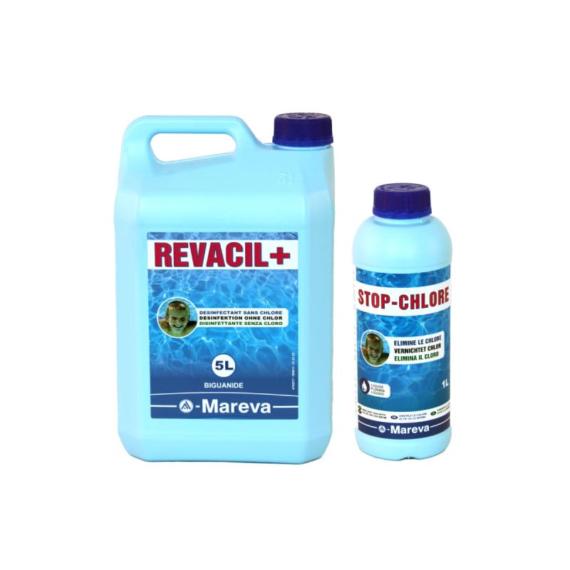 Mareva Pack Bactéricide Revacil+ - Désinfectant sans Chlore - 5 L - Stop Chlore - 1 L