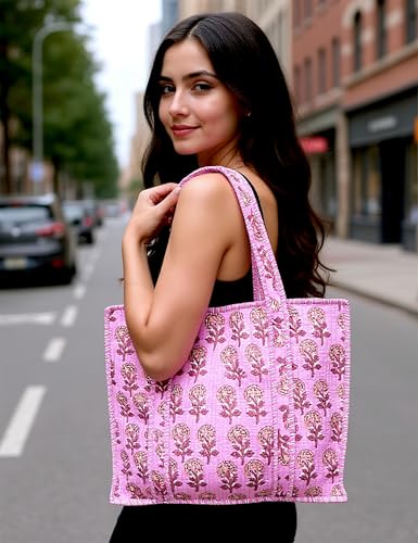 Cotton Quilted Tote Bag for Women – Large Beach & Travel Tote with Zipper, Reusable Grocery Bag3