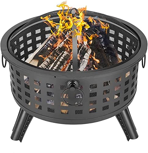 Brasero de jardín portátil para patio, hoguera de metal, redonda, color negro, para patio, piscina, camping (negro, 66 x 66 x 54 cm)